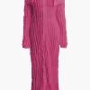 Off Shoulder Textured Button Up Slit Long Sleeve Maxi Dress>MICAS Hot