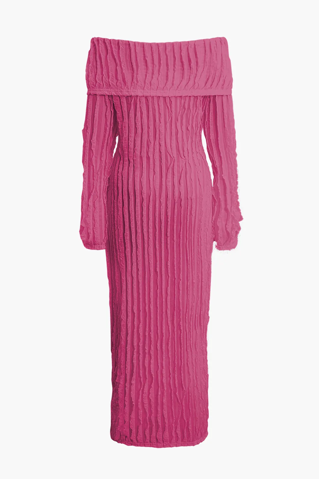 Off Shoulder Textured Button Up Slit Long Sleeve Maxi Dress>MICAS Hot