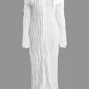 Off Shoulder Textured Button Up Slit Long Sleeve Maxi Dress>MICAS Hot