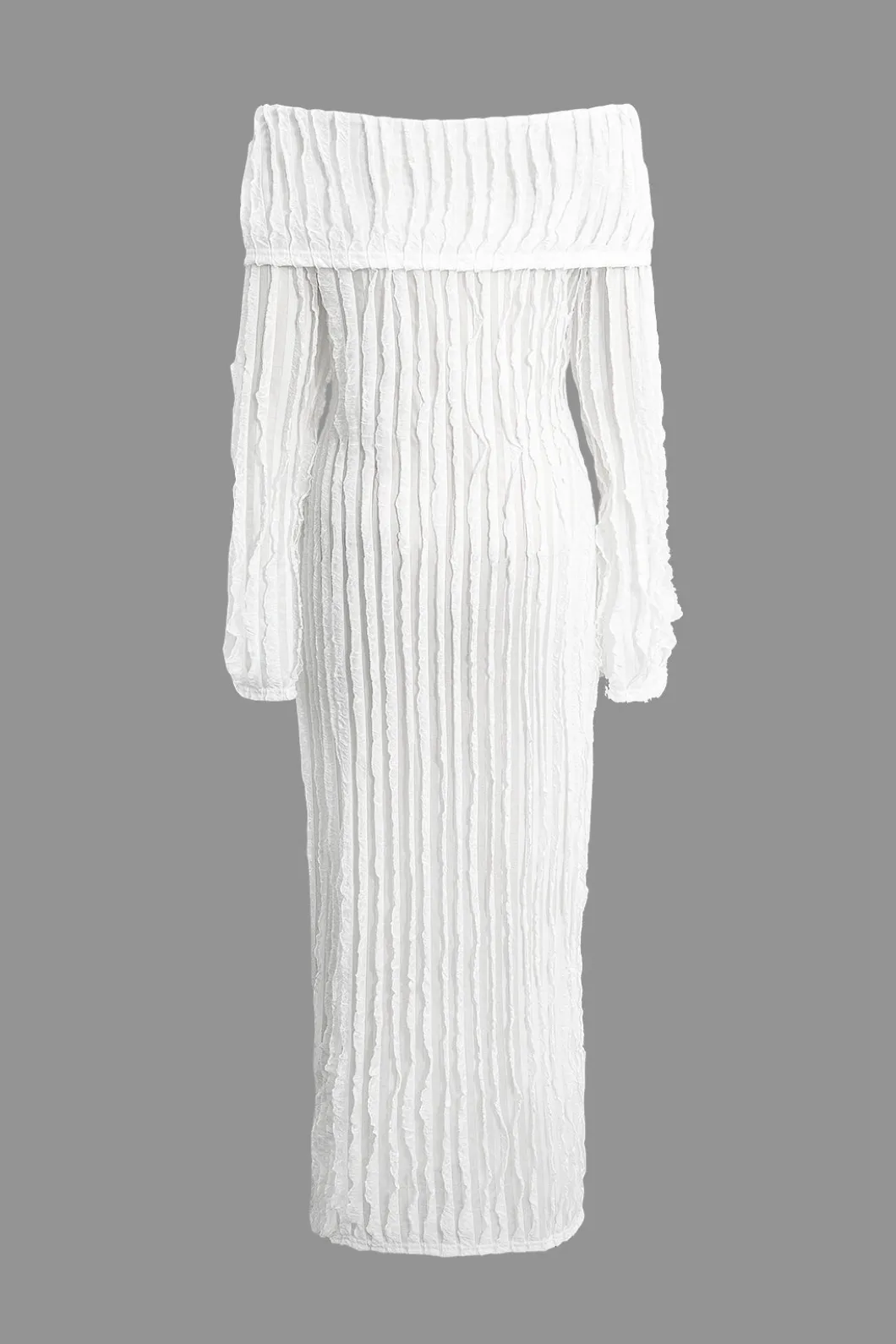 Off Shoulder Textured Button Up Slit Long Sleeve Maxi Dress>MICAS Hot