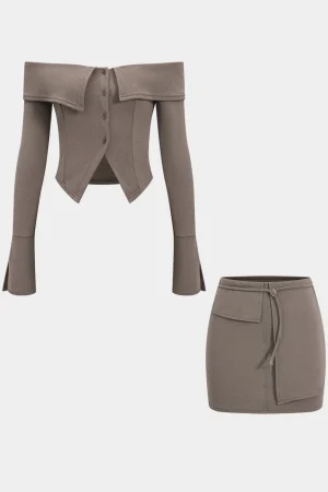 Off Shoulder Top And Asymmetrical Skirt Set>MICAS New