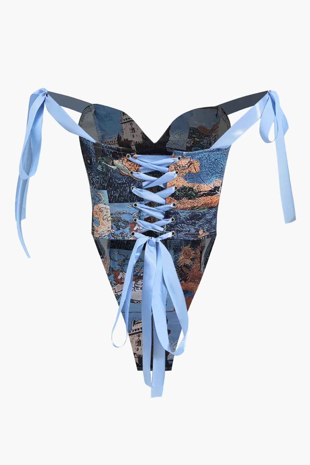 Oil Painting Pattern Drawstring Strappy Top And Pocket Trousers Set>MICAS Outlet