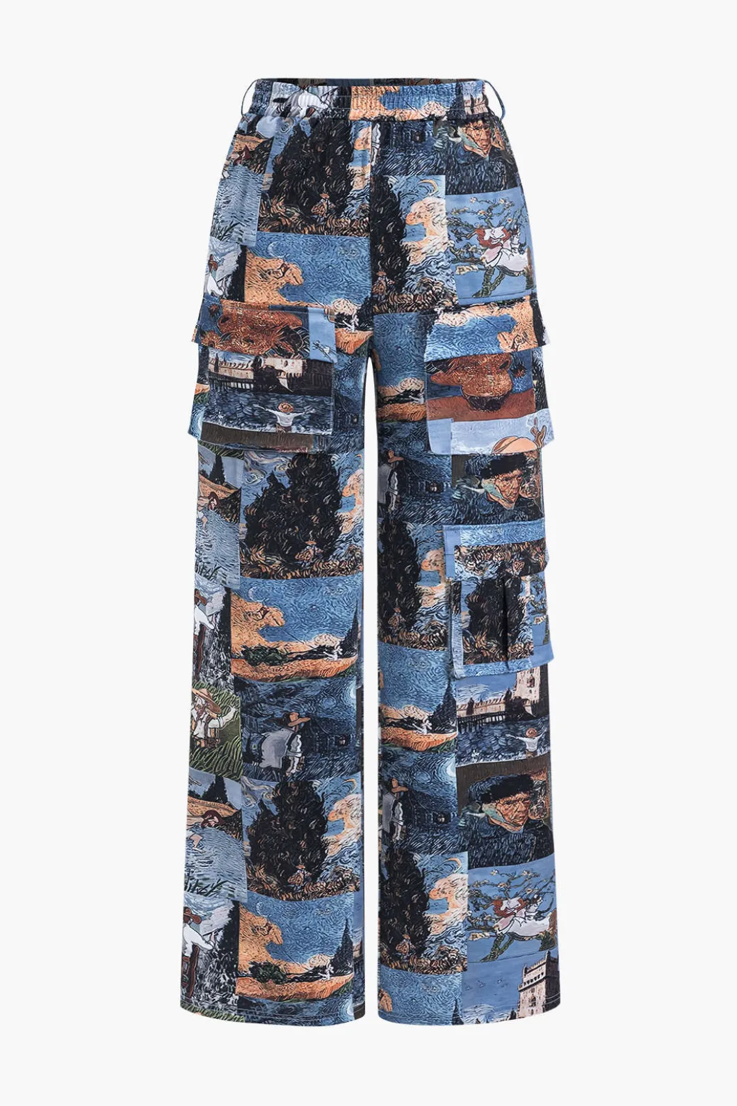 Oil Painting Pattern Drawstring Strappy Top And Pocket Trousers Set>MICAS Outlet