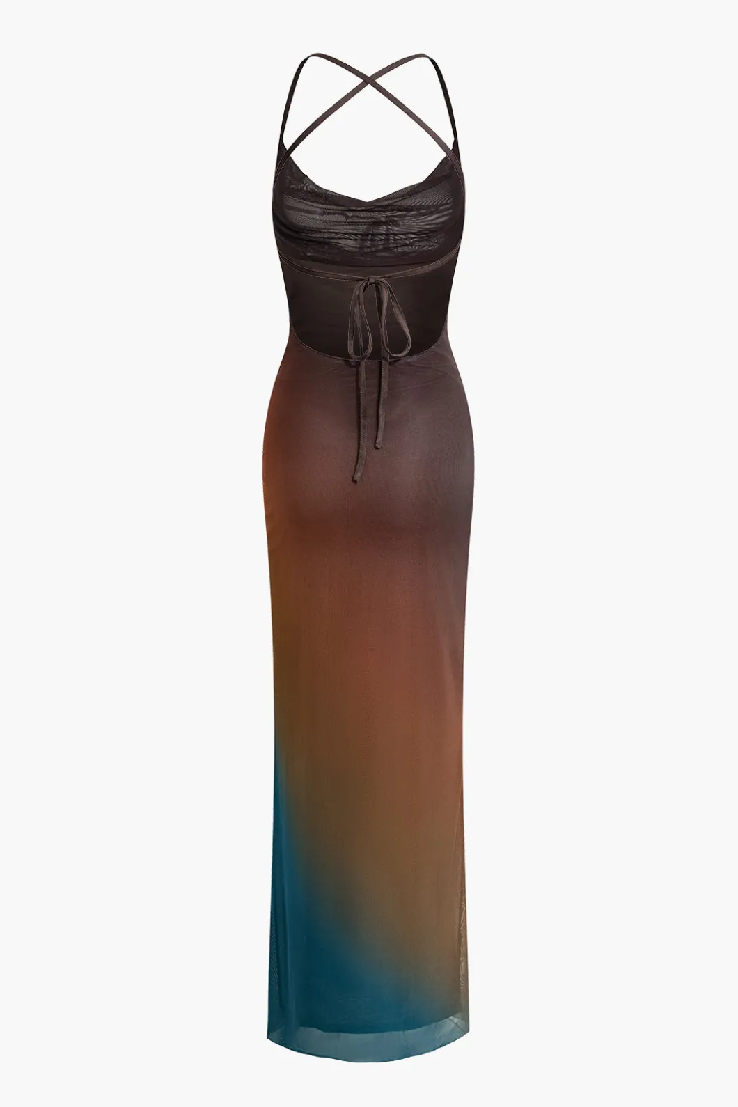Ombre Mesh Cowl Neck Cross Strap Maxi Dress>MICAS Best