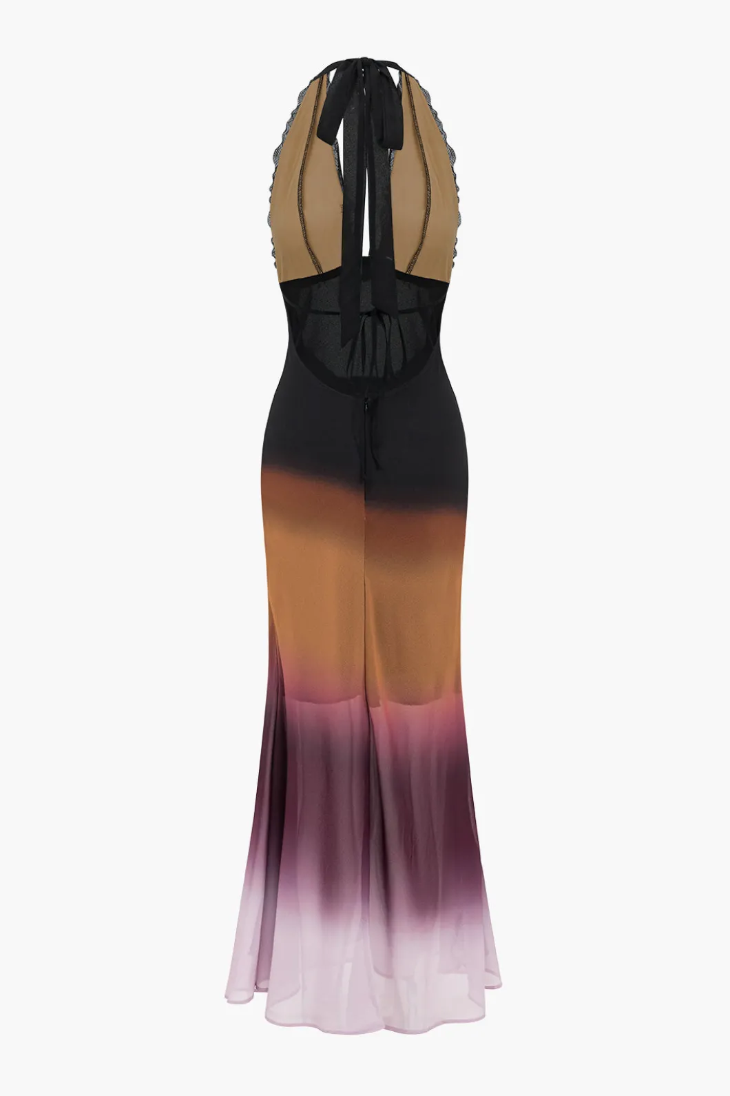 Ombre Print Mesh Backless Lace Sleeveless Maxi Dress>MICAS Online
