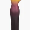 Ombre Print One Shoulder Asymmetrical Maxi Dress>MICAS Online
