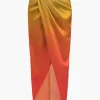 Ombre Print Ruched Slit Skirt>MICAS Discount