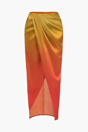 Ombre Print Ruched Slit Skirt>MICAS Discount