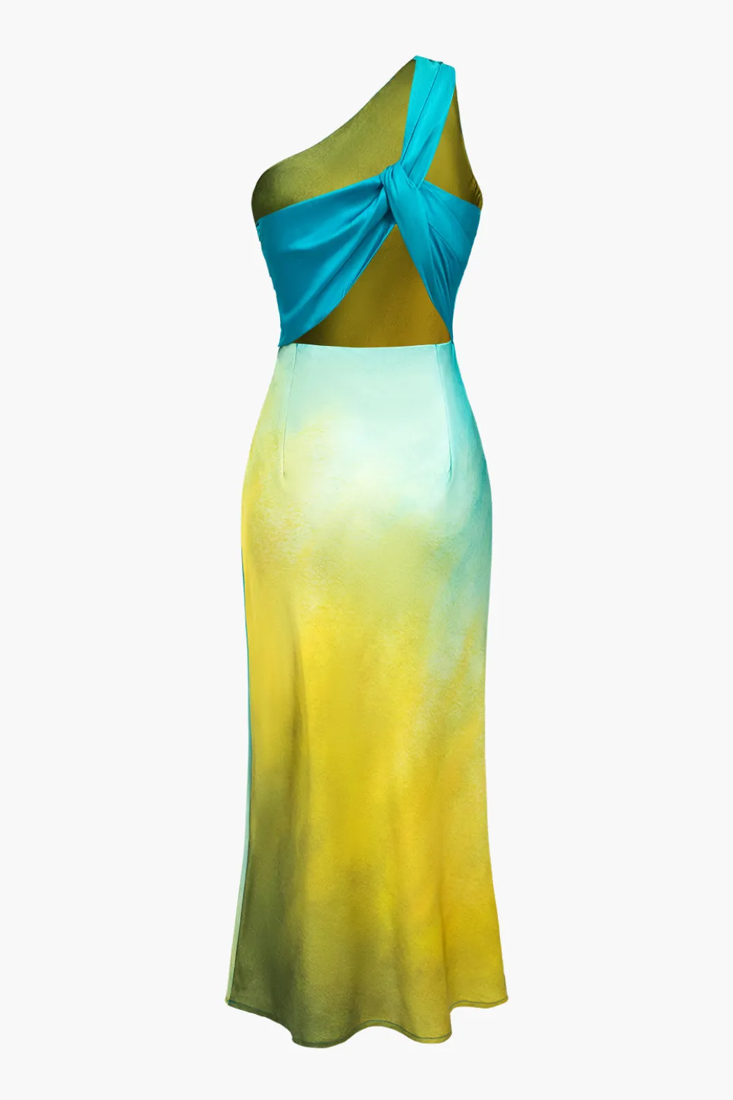 Ombre Print Satin Asymmetrical Maxi Dress>MICAS Discount