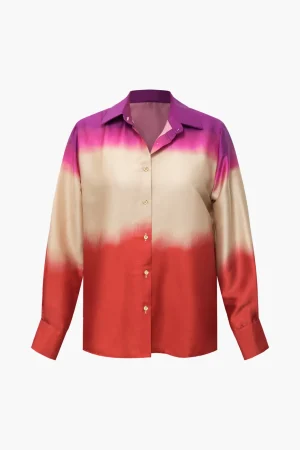 Ombre Satin Long Sleeve Shirt>MICAS Outlet