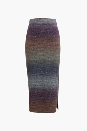 Ombre Side Slit Knit Midi Skirt>MICAS Online