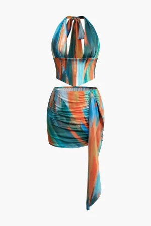Ombre Tie Halter Tank Top And Mini Skirt Set>MICAS Outlet