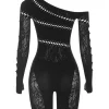 One Shoulder Cut Out Lace Romper>MICAS Hot