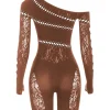 One Shoulder Cut Out Lace Romper>MICAS Hot