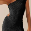 One Shoulder Cut Out Stripe Pattern Knit Mini Dress>MICAS Discount
