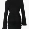 One Shoulder Flared Sleeve Ruched Wrap Mini Dress>MICAS Fashion