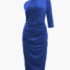 One Shoulder Ruched Midi Dress>MICAS Outlet