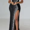 One-Shoulder Rhinestone Embellished Split Maxi Dress>MICAS Discount