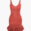 Open Knit Ruffle Hem Cami Mini Dress>MICAS New
