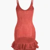 Open Knit Ruffle Hem Cami Mini Dress>MICAS New