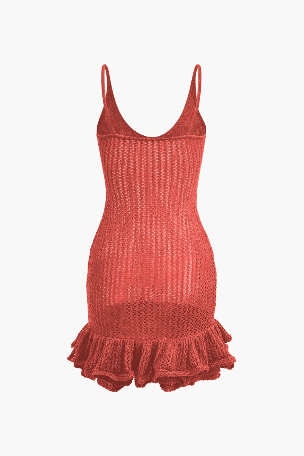Open Knit Ruffle Hem Cami Mini Dress>MICAS New