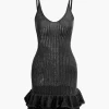 Open Knit Ruffle Hem Cami Mini Dress>MICAS New