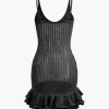 Open Knit Ruffle Hem Cami Mini Dress>MICAS New