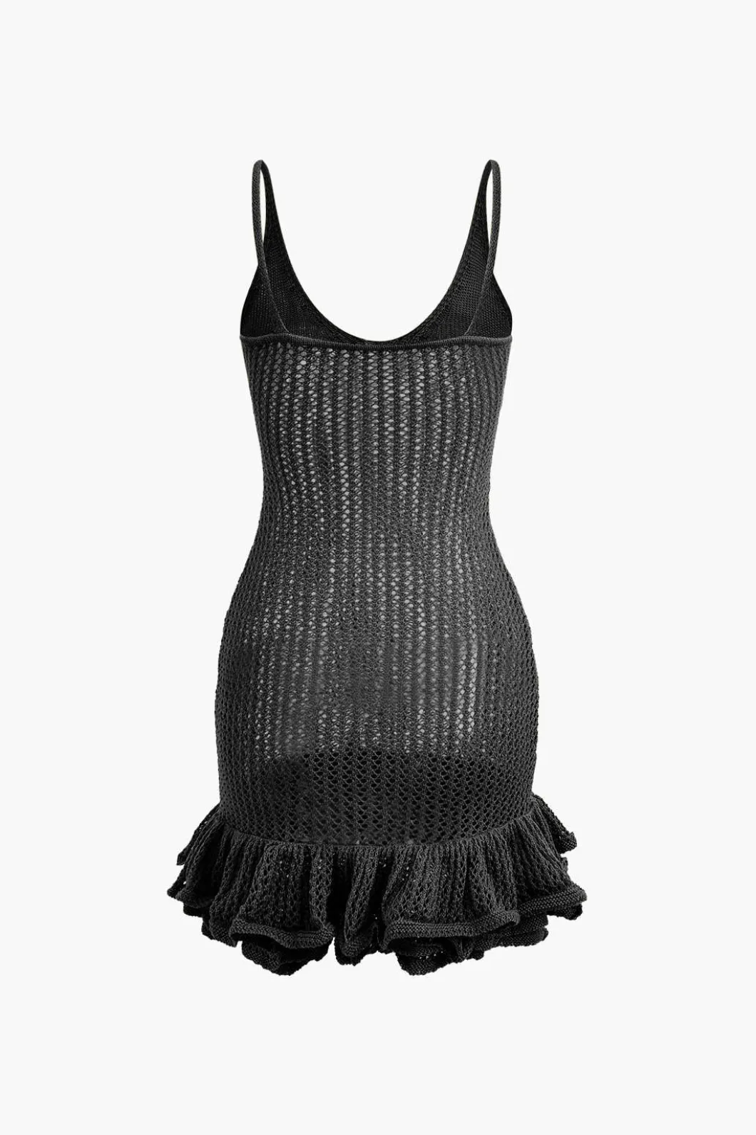 Open Knit Ruffle Hem Cami Mini Dress>MICAS New