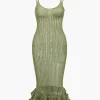 Open Knit Ruffle Hem Cami Midi Dress>MICAS Sale