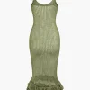 Open Knit Ruffle Hem Cami Midi Dress>MICAS Sale