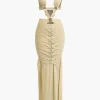 O-Ring Cut Out Ruched Maxi Dress>MICAS Hot