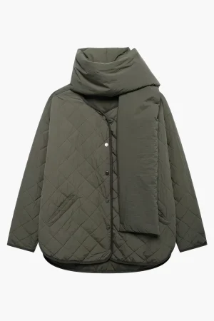 Padded Button Puffer With Scarf>MICAS Clearance