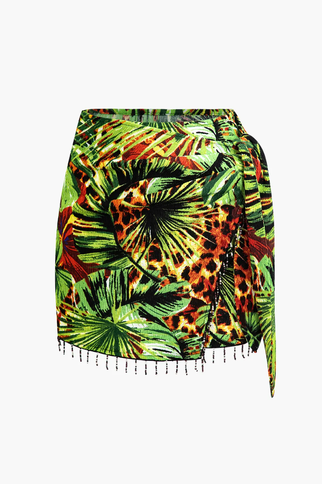 Palm Leaf Print Fringe Knot Mini Skirt>MICAS Sale