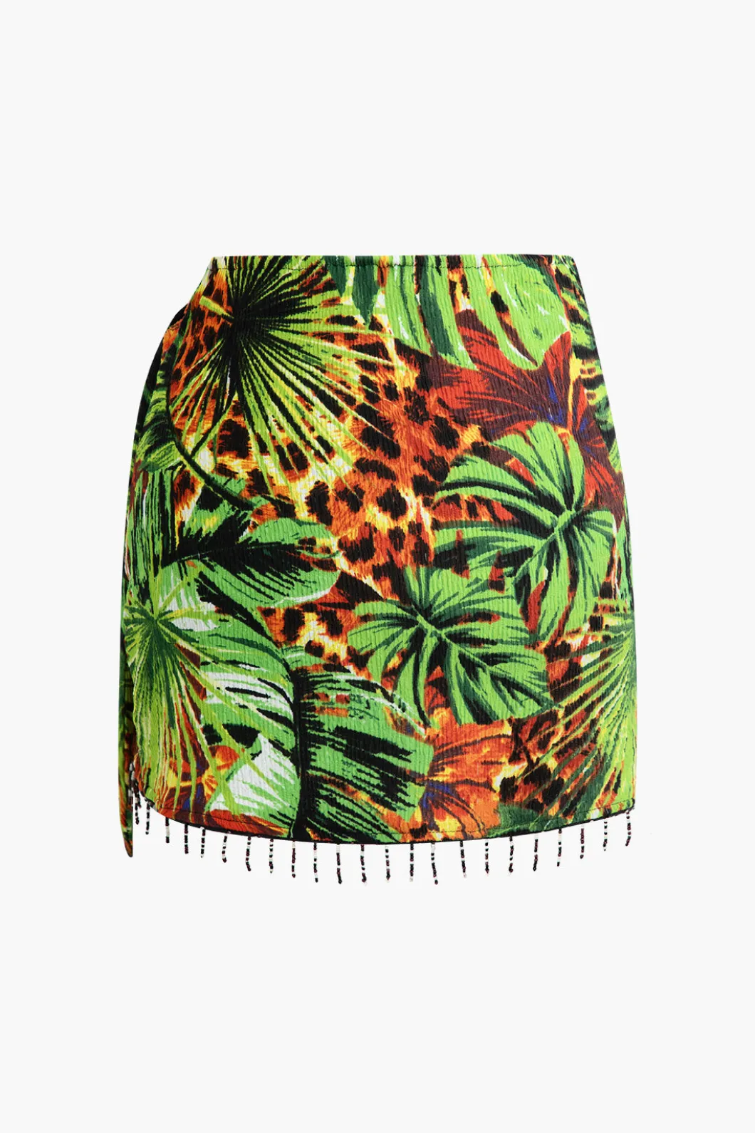Palm Leaf Print Fringe Knot Mini Skirt>MICAS Sale