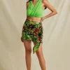 Palm Leaf Print Fringe Knot Mini Skirt>MICAS Sale