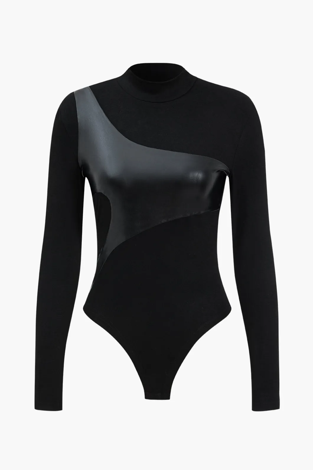 Patchwork Faux Leather Long Sleeve Bodysuit>MICAS Sale