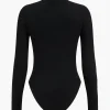 Patchwork Faux Leather Long Sleeve Bodysuit>MICAS Sale