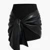 Patchwork Faux Leather Tie Front Mini Skirt>MICAS Best