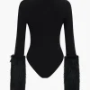 Patchwork Fur Long Sleeve Bodysuit>MICAS Hot