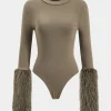 Patchwork Fur Long Sleeve Bodysuit>MICAS Hot