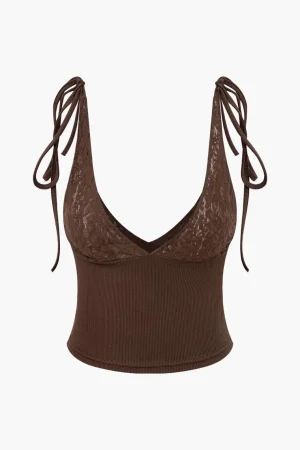Patchwork Lace Tie V-neck Cami Top>MICAS Clearance