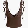 Patchwork Lace Tie V-neck Cami Top>MICAS Clearance