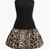Patchwork Leopard Print Puffy Strapless Mini Dress>MICAS Best
