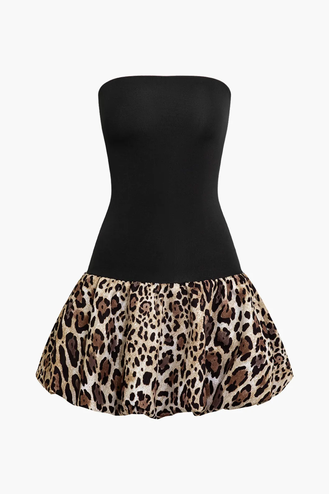 Patchwork Leopard Print Puffy Strapless Mini Dress>MICAS Best
