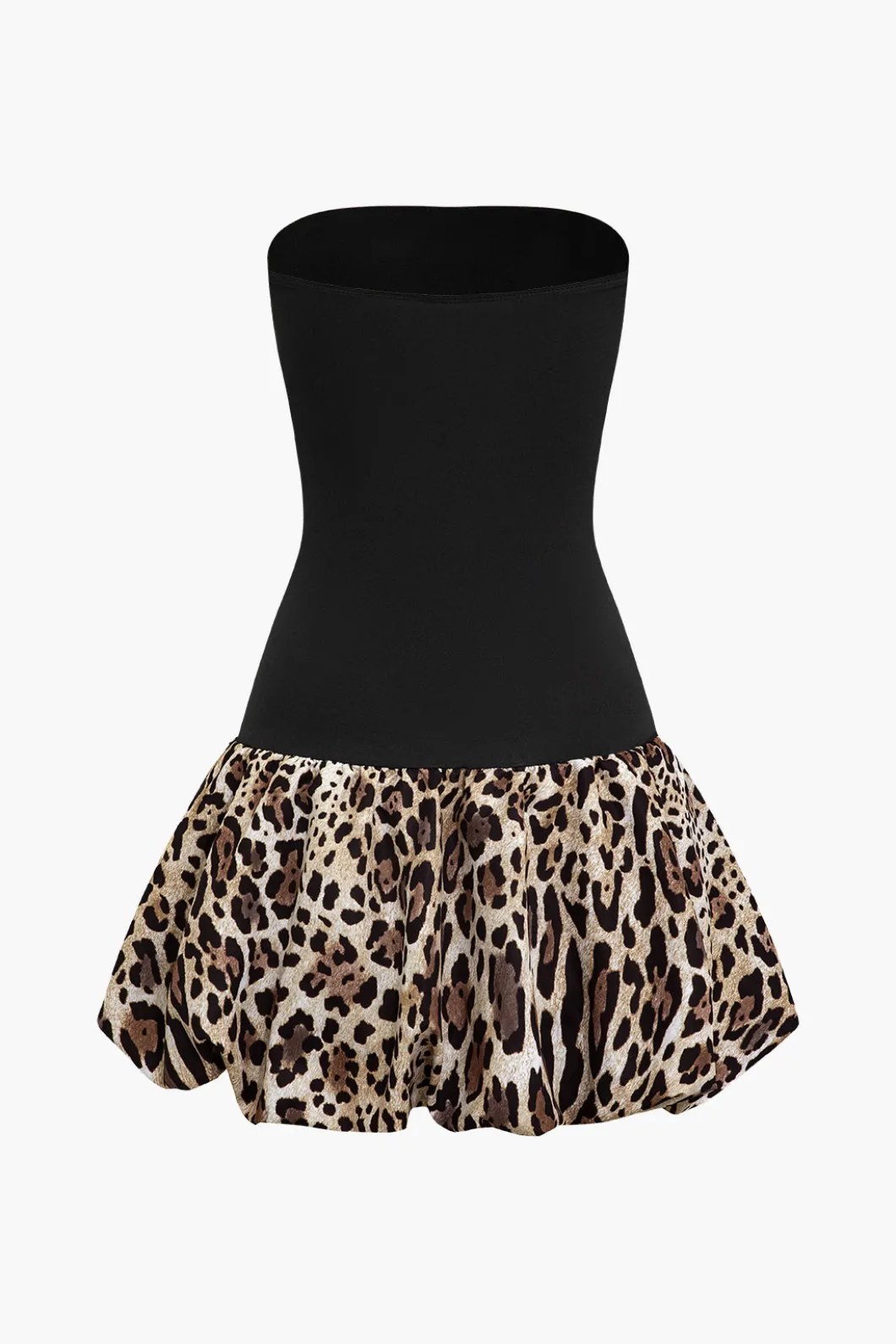 Patchwork Leopard Print Puffy Strapless Mini Dress>MICAS Best