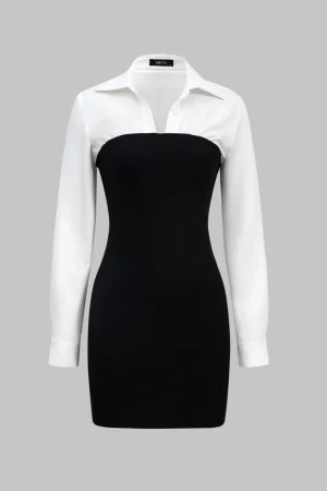 Patchwork Long Sleeve Mini Dress>MICAS Outlet