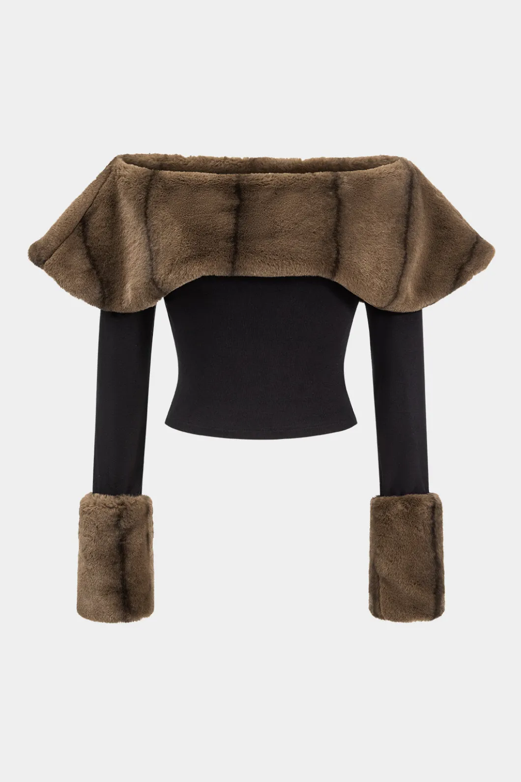 Patchwork Off Shoulder Long-Sleeve Top>MICAS New