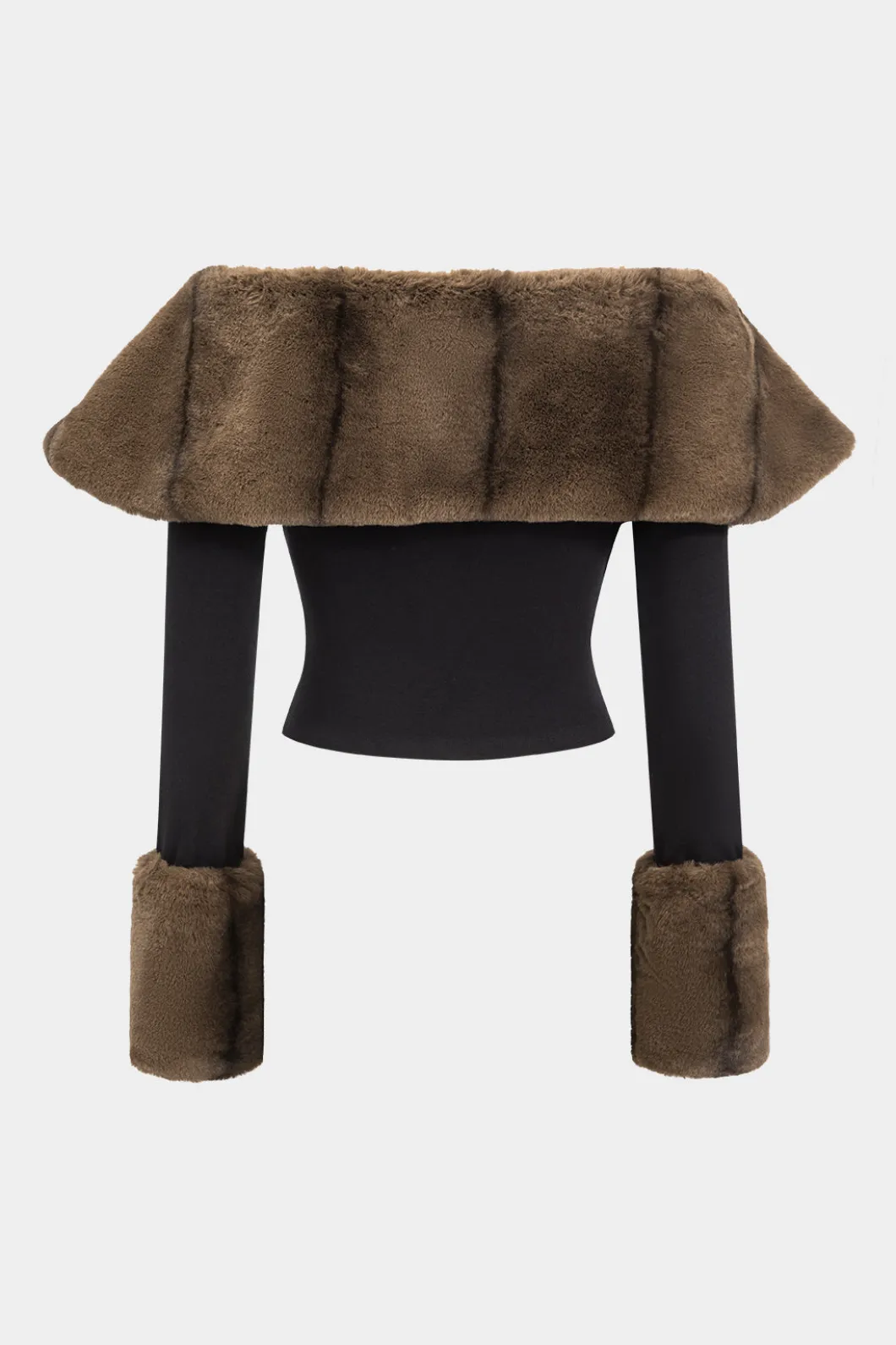 Patchwork Off Shoulder Long-Sleeve Top>MICAS New