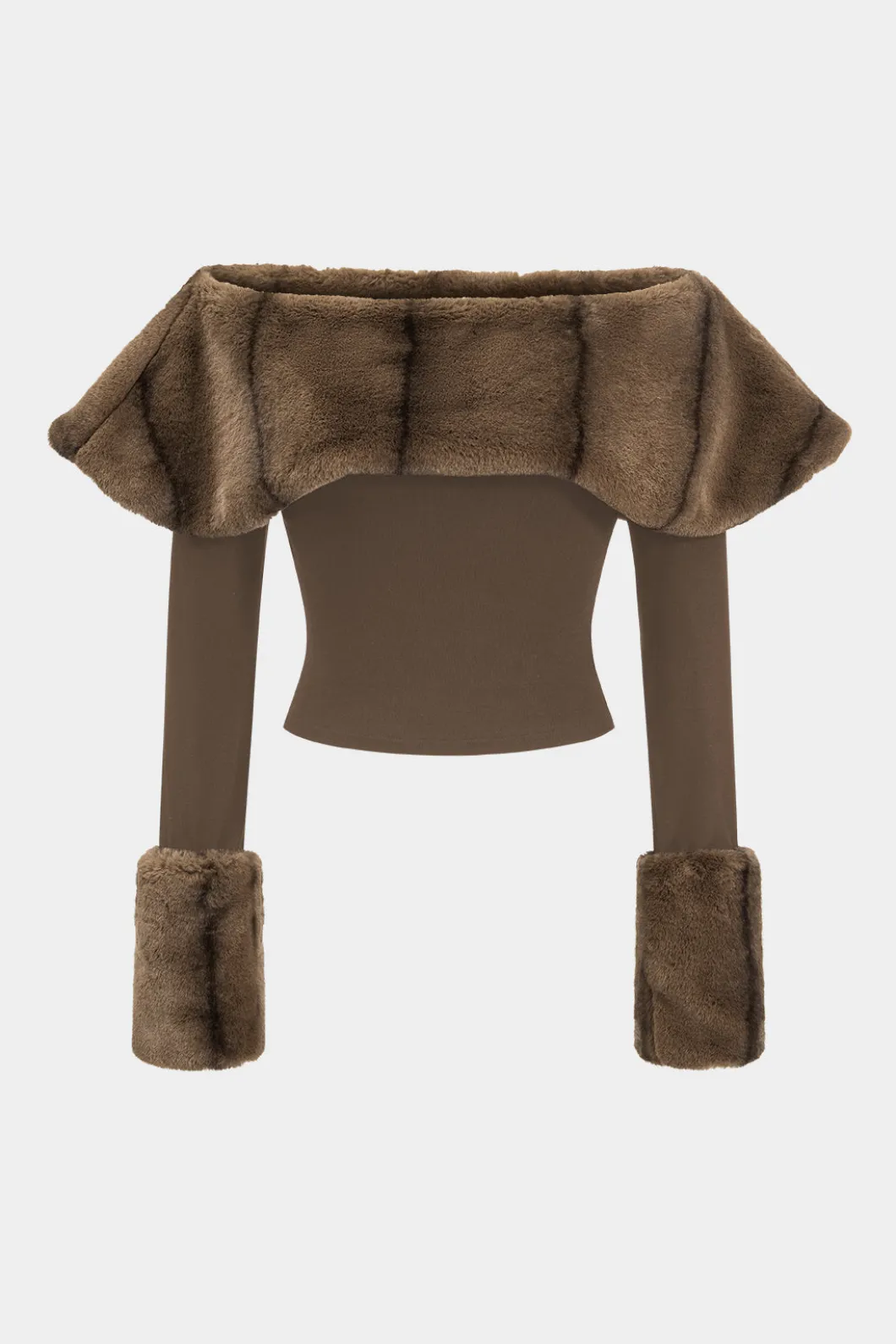 Patchwork Off Shoulder Long-Sleeve Top>MICAS New