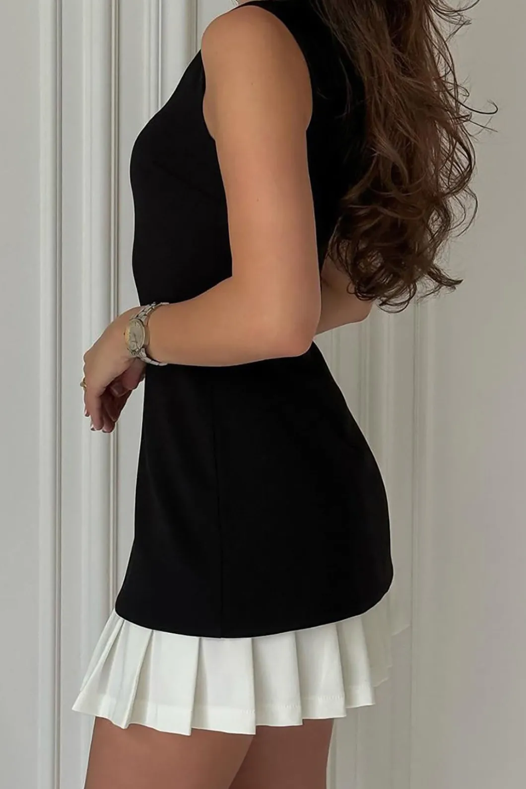 Patchwork Pleated Hem Tank Mini Dress>MICAS Sale